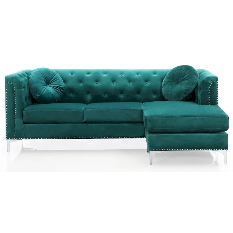 83 in. Tufted Velvet Sectional with 2-Throw Pillow - 83 L x 58 W x 31 H