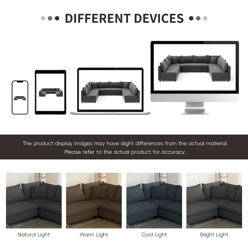 Modular Sectional Sofa, Reversible U Shaped Chenille Couch Set