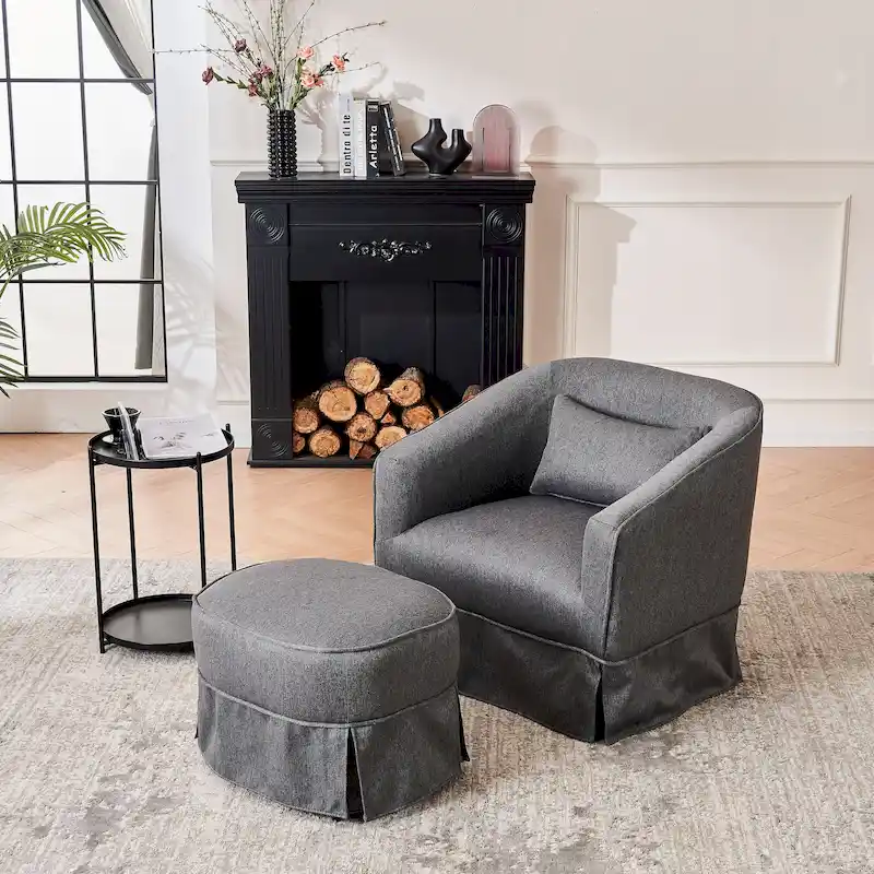 Swivel Barrel Chair With Ottoman