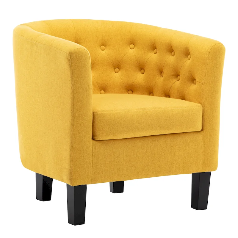 Yellow / Dark Grey / Blue / Light Grey Tufted Linen Club Chair – Transitional Style, Seats 1