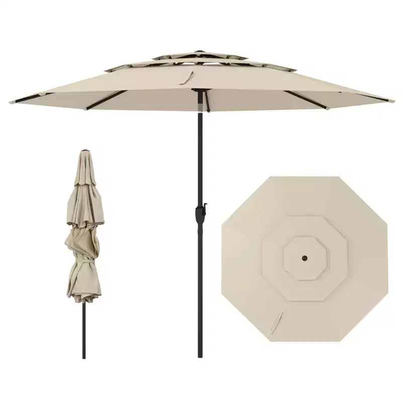 Costway 10 ft 3-tier Vented Patio Umbrella Large Market Table Umbrella Outdoor Sun Shade Brown/Turquoise/Navy/Beige/Gray/Red/Black