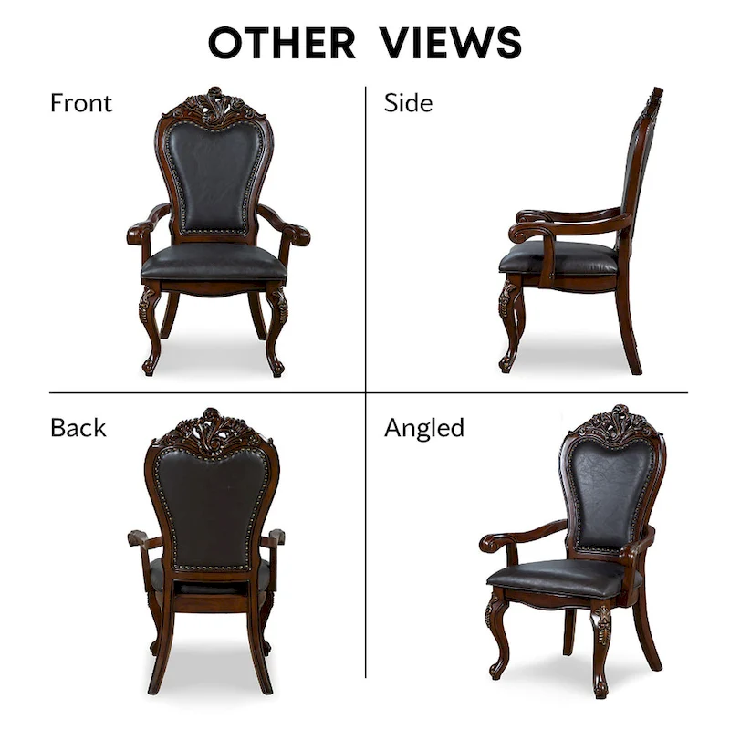 Furniture of America Eugene Traditional Solid Wood Dining Arm Chairs with Nailhead Trim and Cabriole Legs (Set of 2)