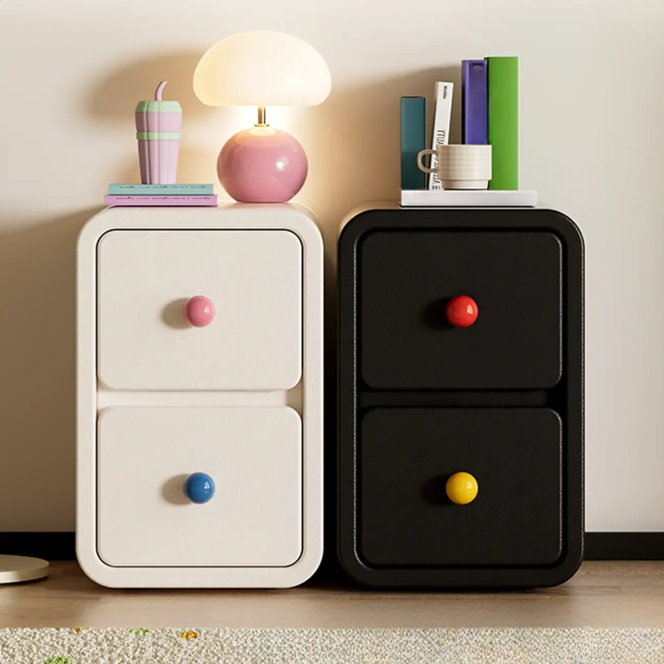 Narrow Rectangular Wood Nightstand with Drawers