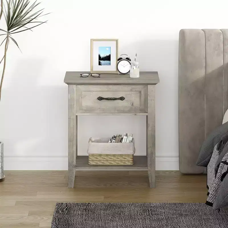 Nightstands Set of 2, End Table with Drawer, Side Table for Spaces, 2 Tiers Storage Shelves with Dresser, Bedside Table