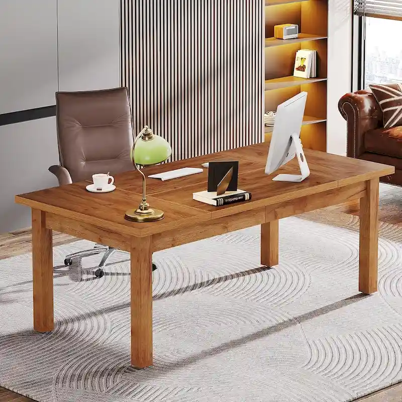 71 Inch Large Computer Desk with Walnut Finish for Home Office