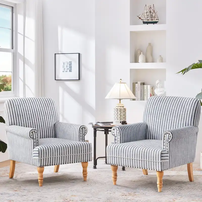 Rolled Armchair Accent Chair Set of 2 Blue/ Grey/ Brown