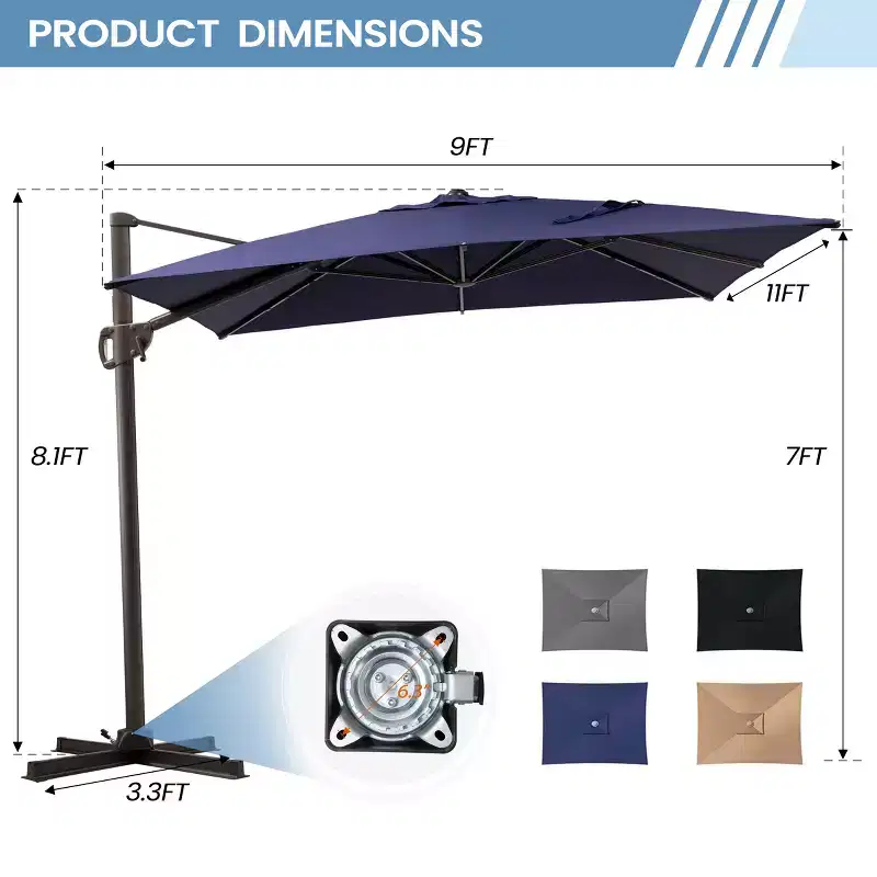 Crestlive Products 9x11FT Cantilever Patio Offset Umbrella 1-Tier Top No Base
