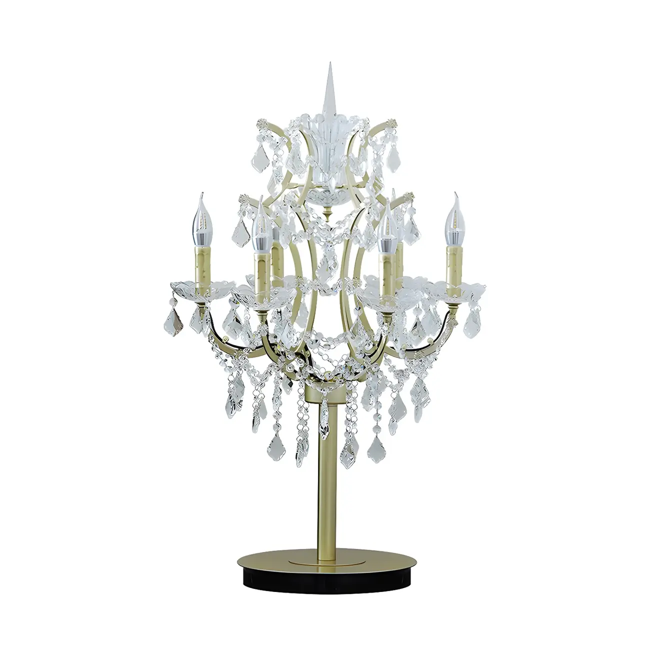 Luxurious 6-Light Gold Candlestick Crystal Table Lamp