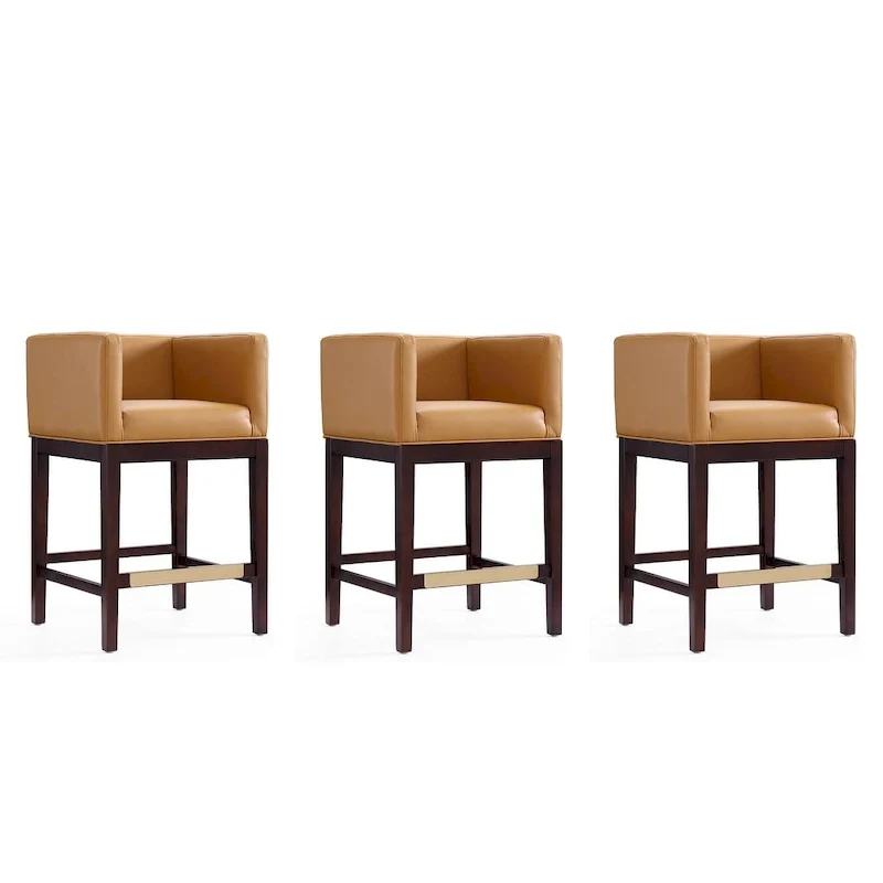 Dark Walnut Wood Counter Height Bar Stool (Set of 3)