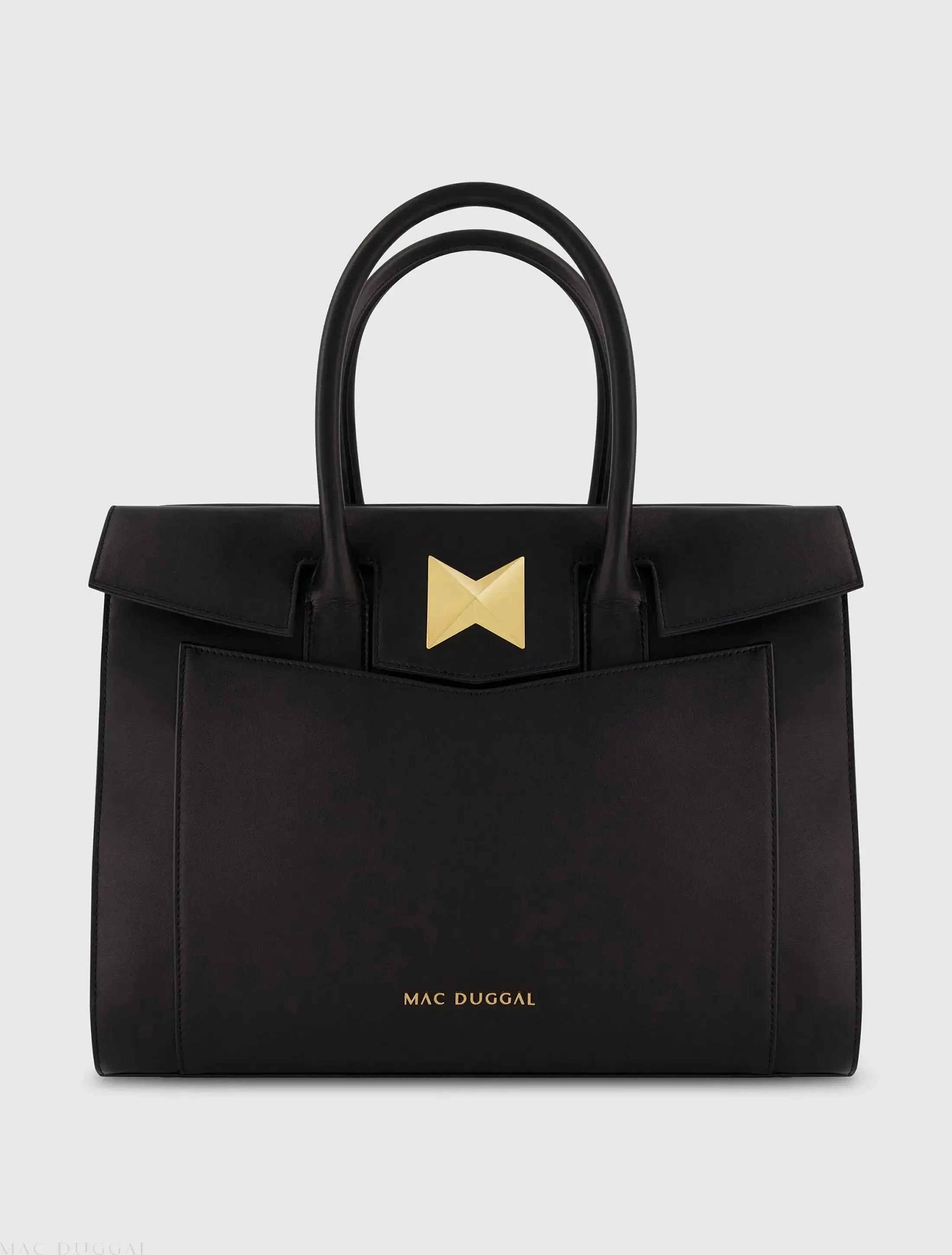 Black Large Leather Briefcase Bag With Gold Hardware