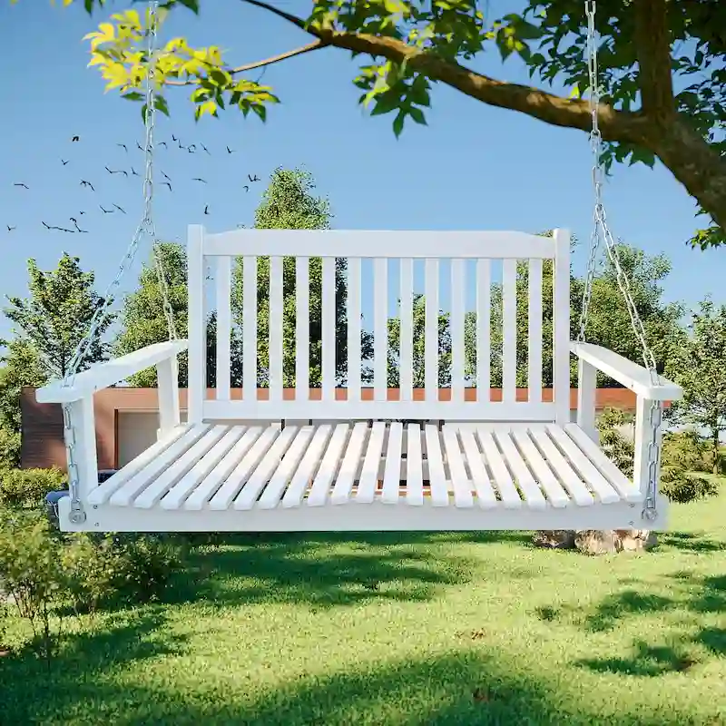 Front Porch Swing with Armrests,Wood Bench Swing with Hanging Chains,for Outdoor Patio,Garden Yard,porch,backyard