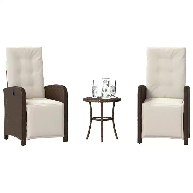 vidaXL 3 Piece Bistro Set with Cushions Black Poly Rattan