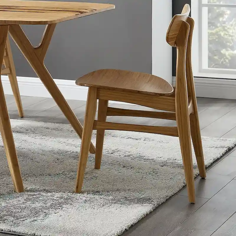 Brown / Amber / Natural Bamboo Dining Chair, Mid-Century Style, Set of 2