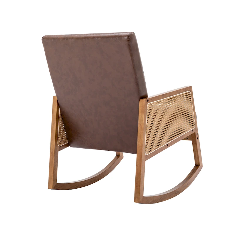 SEYNAR Modern PU Leather Rocking Chair with Rattan Arms