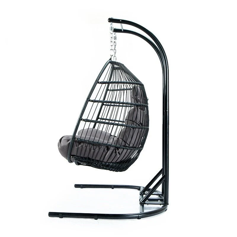 Double-Seat Folding Hanging Swing Chair with Stand & Cushion