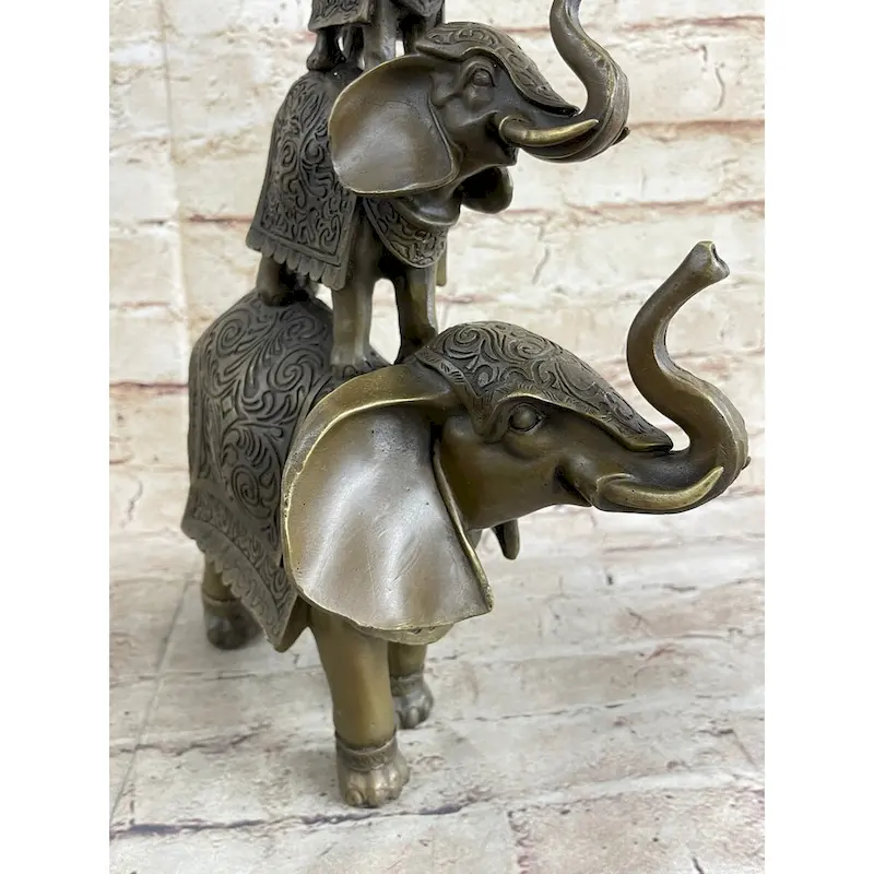Stacked 3 Lucky Imitative Elephants Bronze Metal Statue Sculpture Figurine 12 Inches X 12 Inches