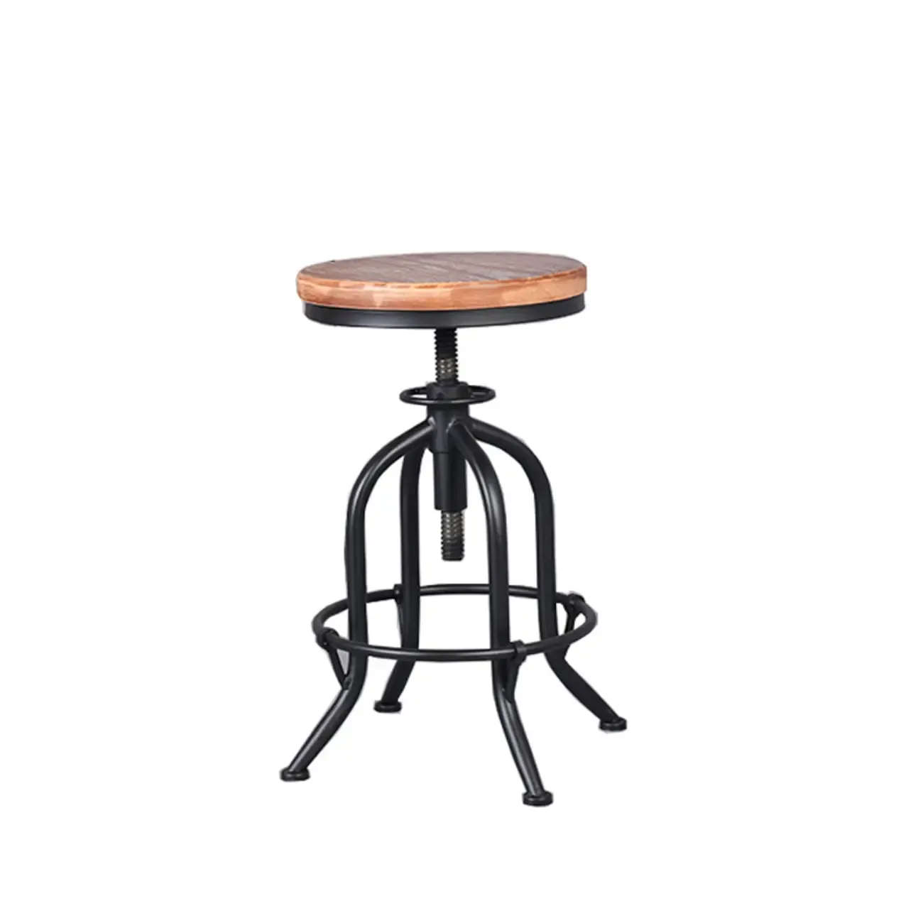 Industrial Round Adjustable Wooden Metal Bar Stools With Backs