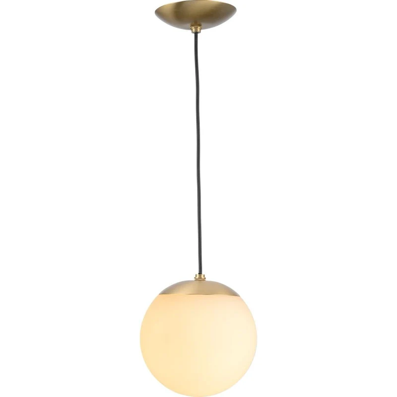 Atwell Collection Brushed Bronze and Opal Glass Globe Small Hanging Pendant Light - 8 in x 8 in x 8.5 in