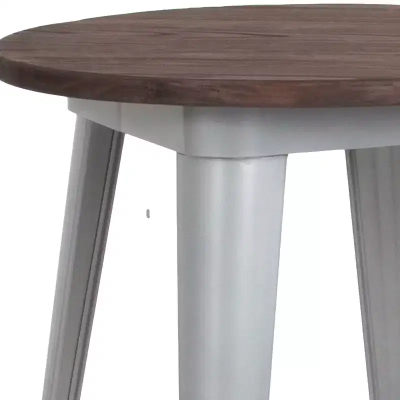 Emma and Oliver 24 Round Metal Indoor Table with Rustic Wood Top