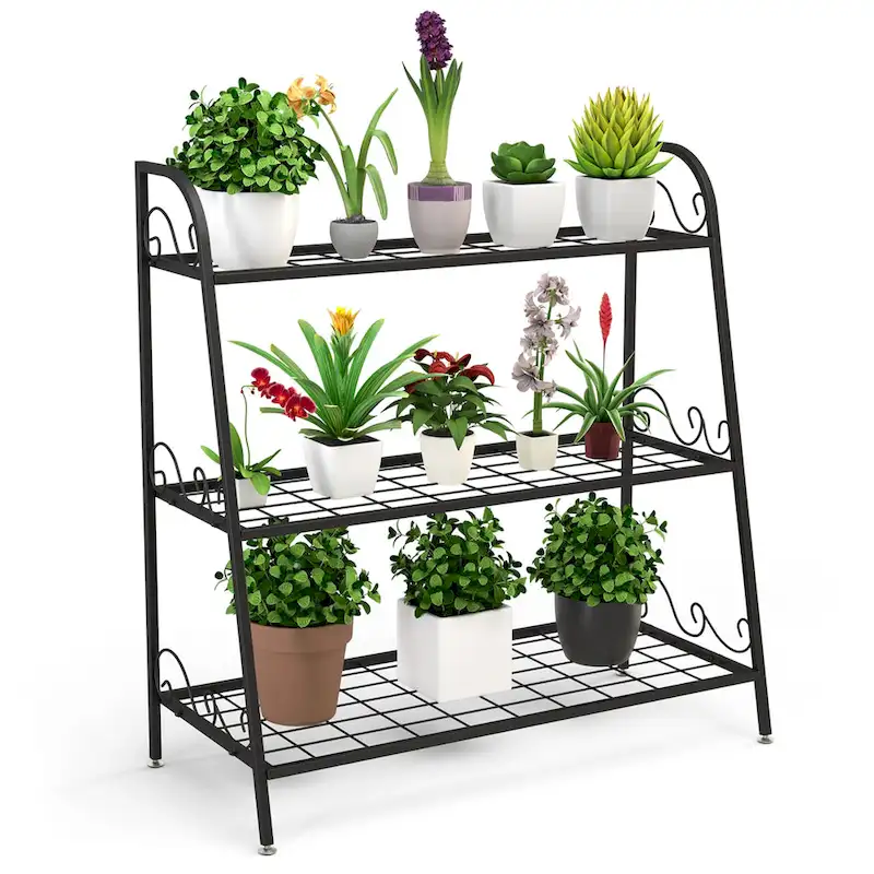 Costway 3-tier Metal Plant Stand Shelf Flower Pot Holder Display Rack