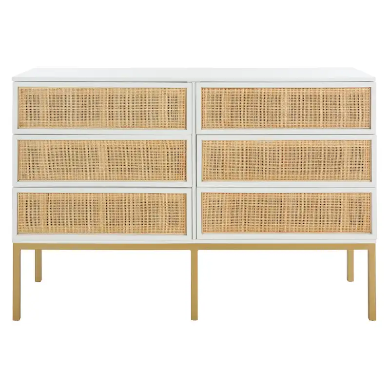 Black / White / Walnut / Natural 6-Drawer Rattan Dresser with Metal Frame – Single Unit