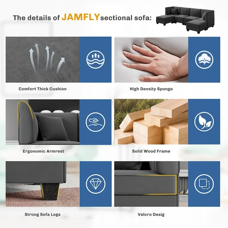 Futzca Sectional Couch Modular Sofa, 116 Velvet L-Shaped Couch Sofa