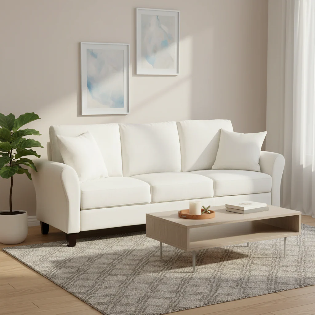 3-Seater Velvet Sofa with 2 Pillows, Black/White/Grey, Wood Frame, 3-Person