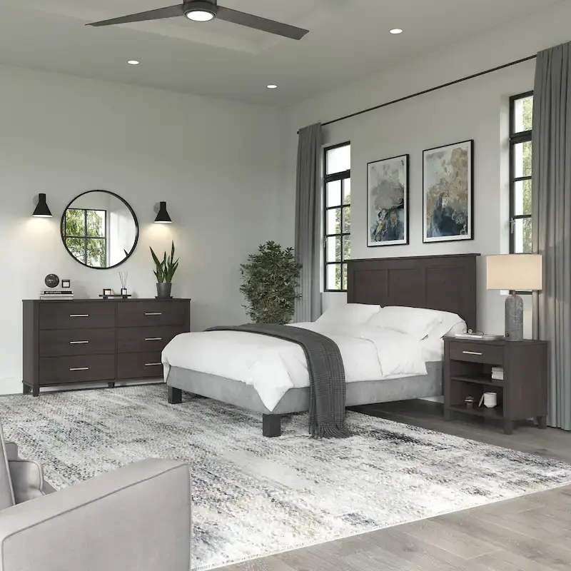 Somerset Ash Grey Headboard, Dresser and Nightstand Bedroom Set
