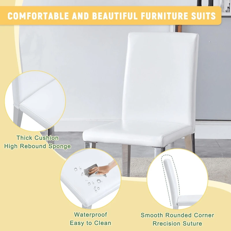 Dining Chairs Set of 4,Modern Kitchen & Dining Room Chairs,Faux Leather Cushion Seat Metal Legs