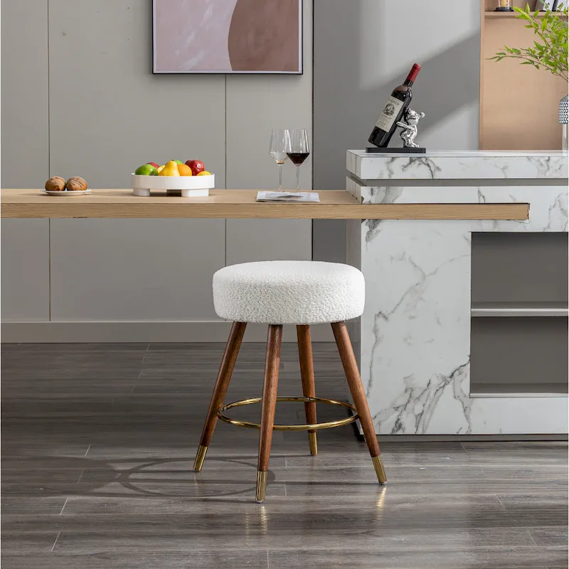 White 23.88   Upholstered Swivel Stool with Wood Frame