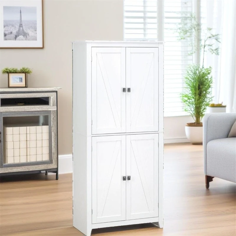 Freestanding Kitchen Storage Cabinet w/ Doors and Adjustable Shelves - N/A