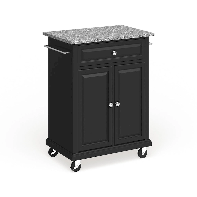 Crosley Compact Gray Granite Top Cart/ Island in Black Finish - 18d x 31w x 35.5h