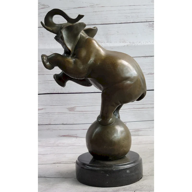 Bronze Sculpture Statue Figure Circus Elephant Balancing On Ball