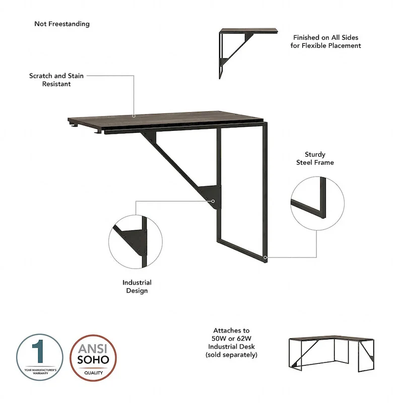 Rustic Gray L Shaped Industrial Desk with Steel Frame for Adults