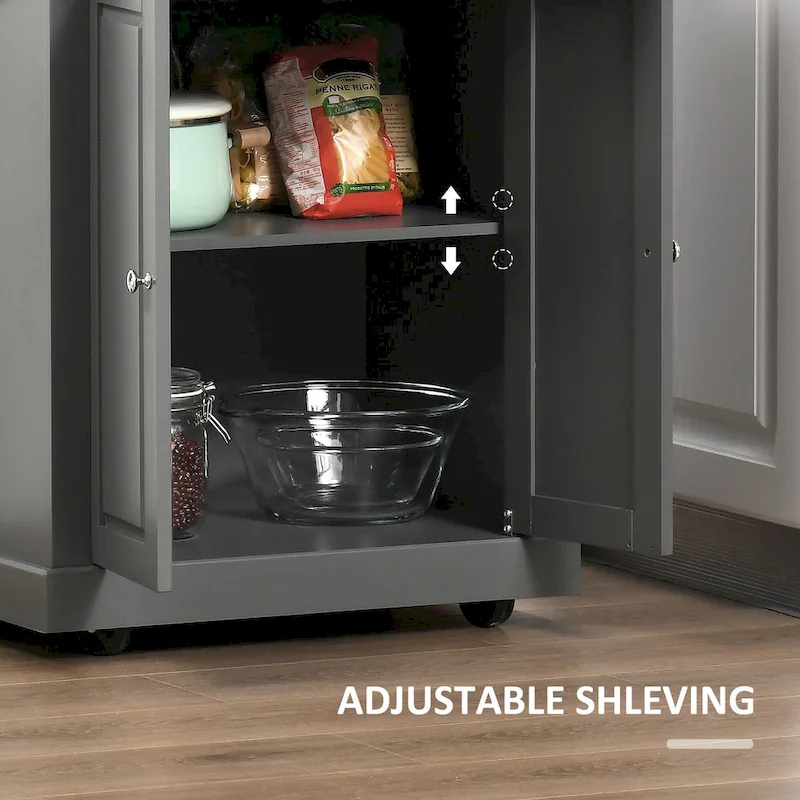 Rolling Kitchen Island Cart with Drawer and Cabinet - Black/Grey/Cream White