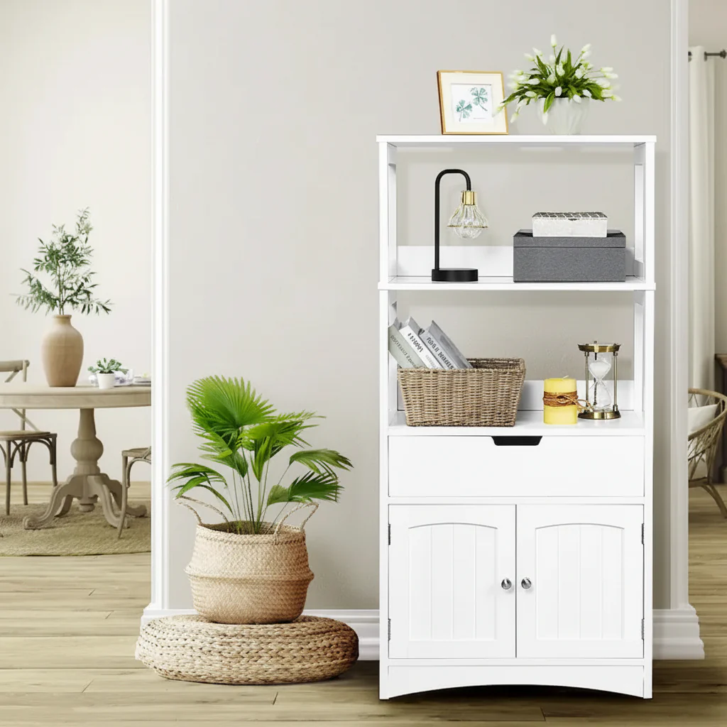 Bathroom Storage Cabinet with Drawer and 2 Open Shelves