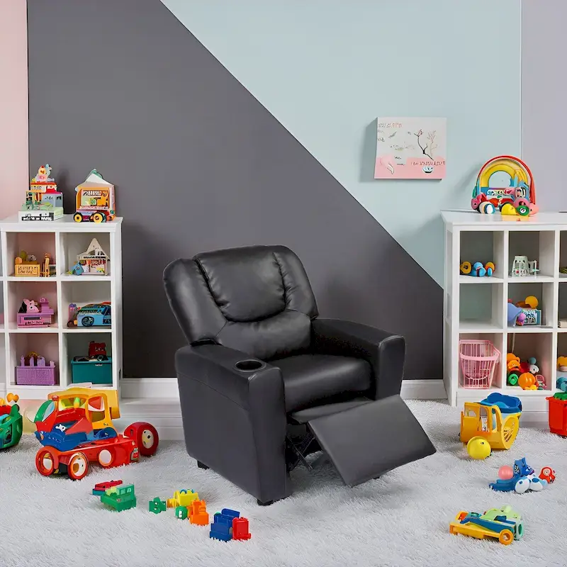 Kids Push Back Recliner Chair with Cup Holder - For Ages 3+