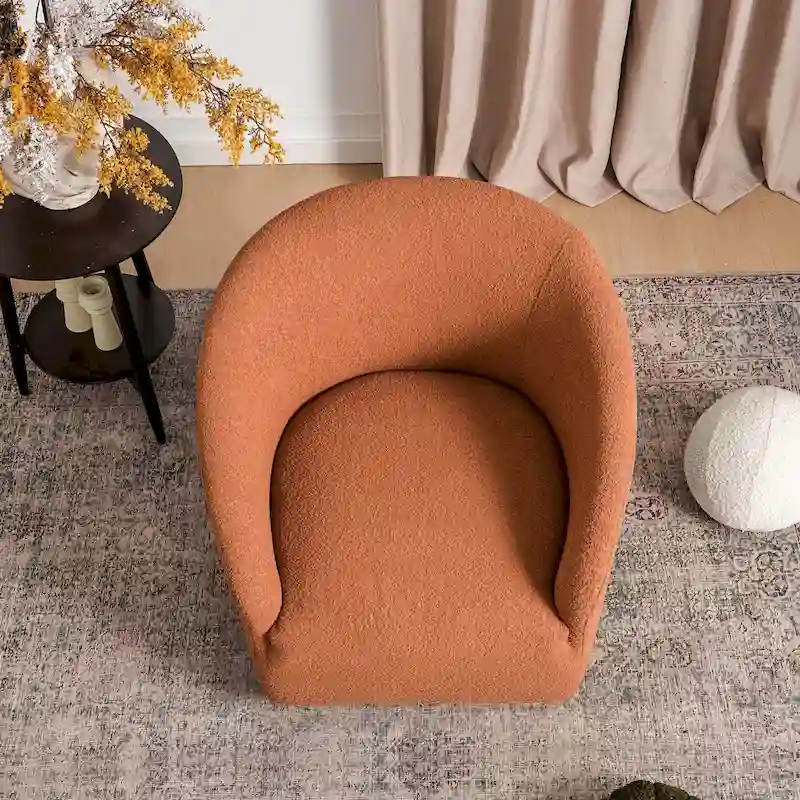 KINWELL 32 W Boucle Upholstered Swivel Barrel Accent Armchair