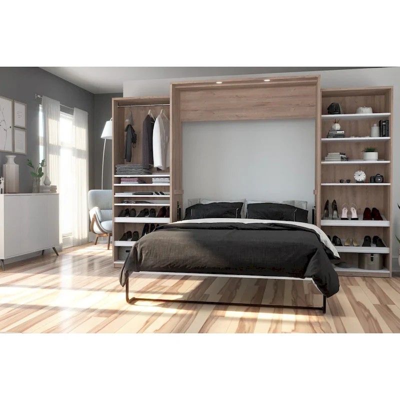 125W Queen Murphy Bed with 2 Shelving Units