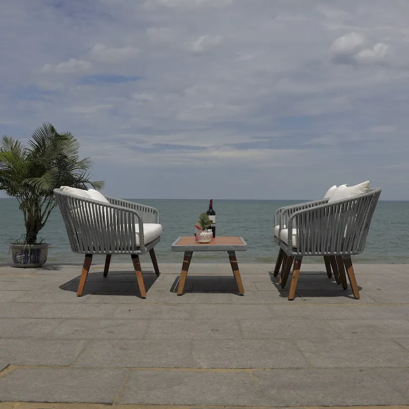 SAFAVIEH Outdoor Amelie 4 Piece Coastal Patio Chat Set - 55W x 31D x 28H