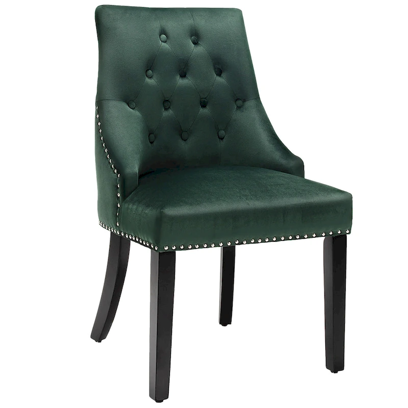 Velvet Dining Chair Upholstered Tufted Armless w/ Nailed Trim & Ring