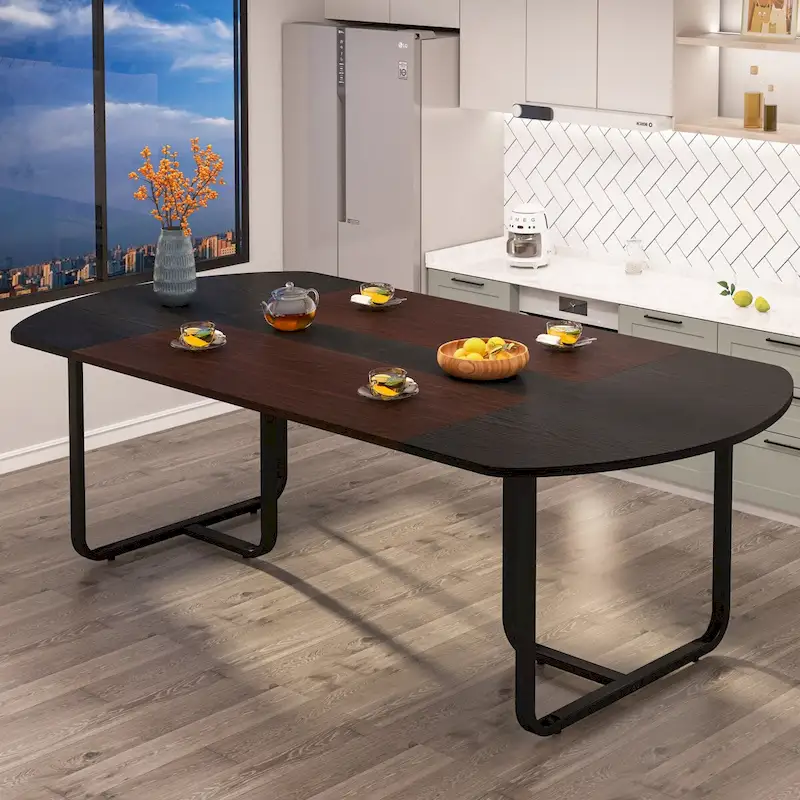 70.86 Modern Oval Dining Table with Splicing Board, Curved Kitchen Tables for 6-8