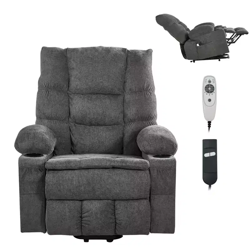 VEVOR Power Lift Recliner Chair, Large Electric Lift Chair with Heat and Massage, Infinite Position Adjustment, Chenille Fabric, Dark Gray