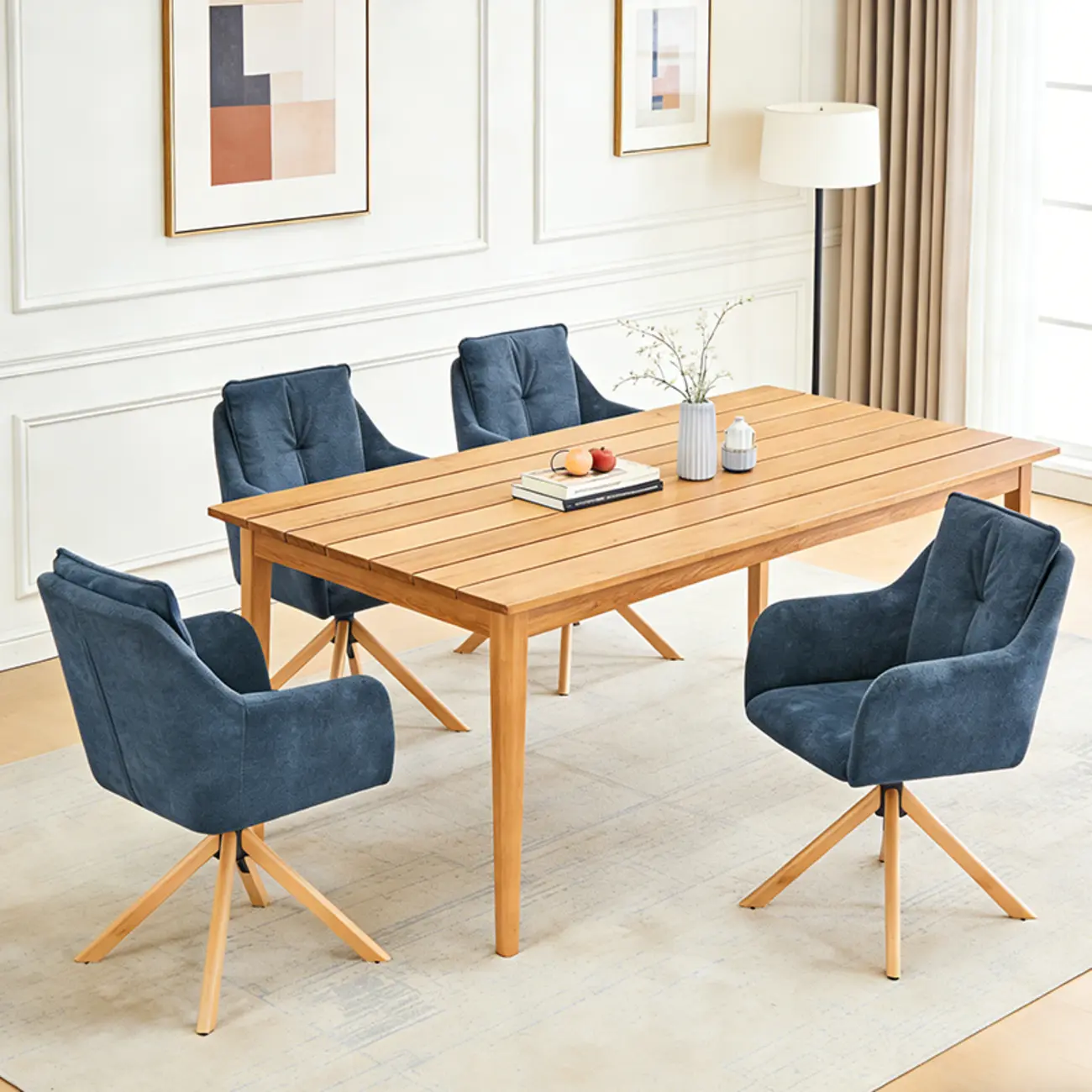 Swivel Blue Fleece Upholstered Dining Chairs Set Of 2