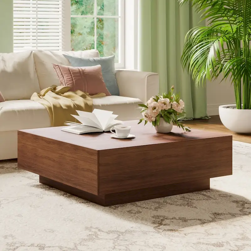 Brown / Black Wood Veneer Coffee Table with 2 Drawers, 2 Sizes, 1-Person Assembly