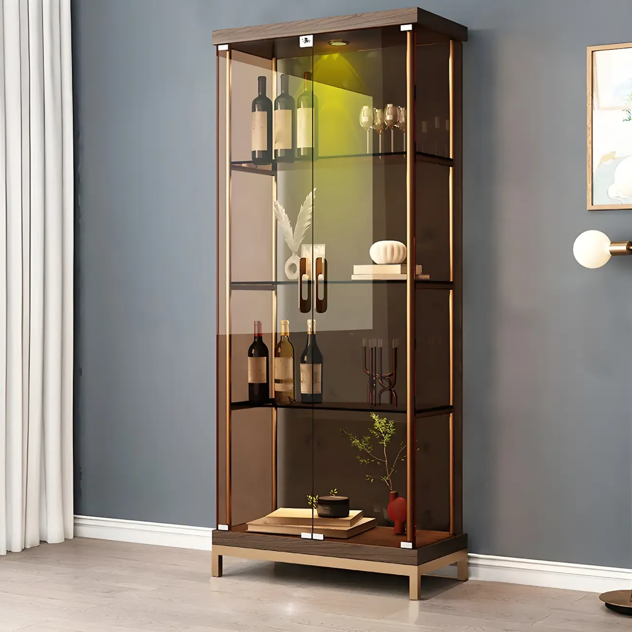 4-Tier Gold Glass Shelf Open Storage Curio Cabinet