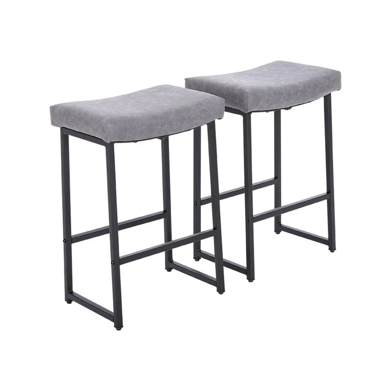 2-Piece Saddle Design PU Leather Bar Stool with Sturdy Metal Frame
