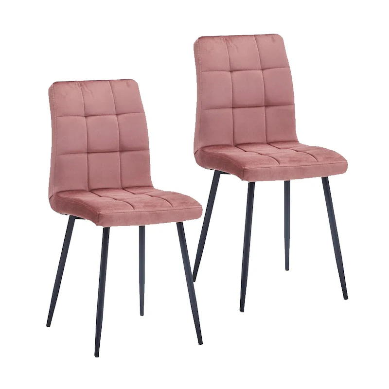Velvet Dining Chair, Mid-Century Style, Set of 2 (Pink / Black / Green / Grey / Blue)