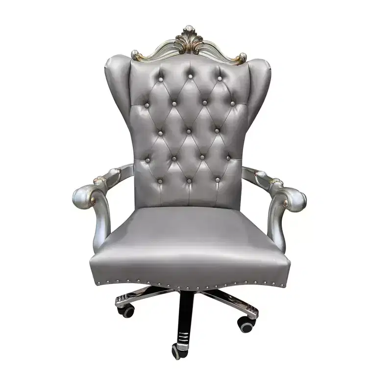 28" Versailles PU Executive Office Chair Silver/Antique Platinum - Acme Furniture: Adjustable, Swivel, Poplar Wood Frame