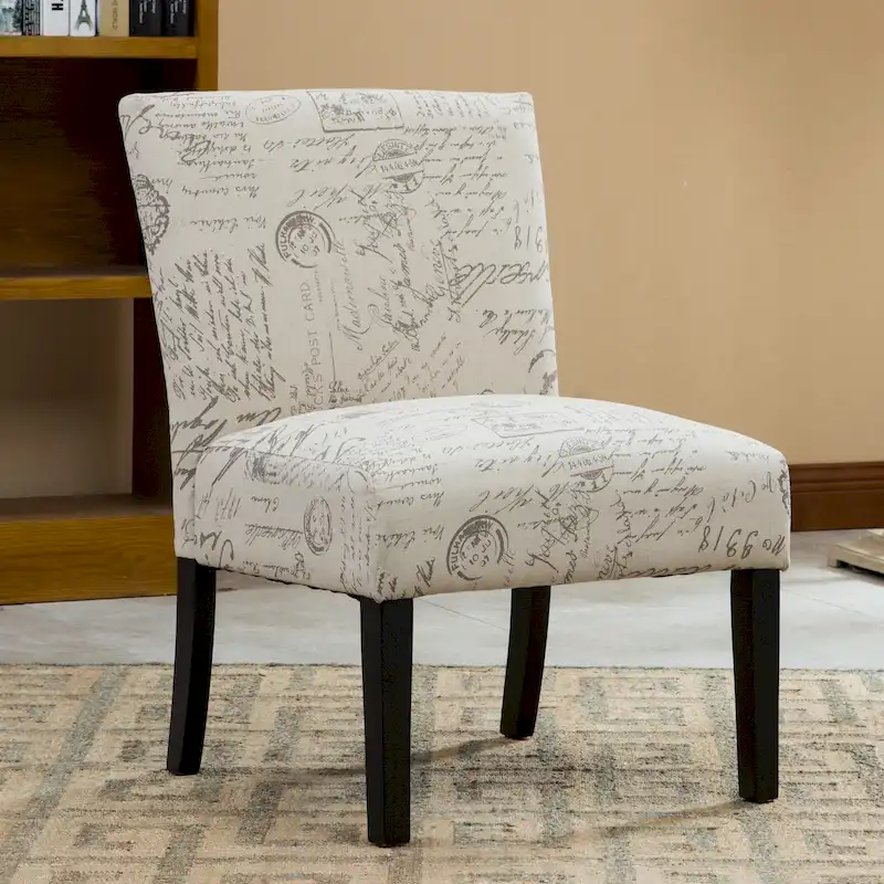Upholstered Armless Slipper Accent Chair – Beige/Espresso / Blue, 1-Seat